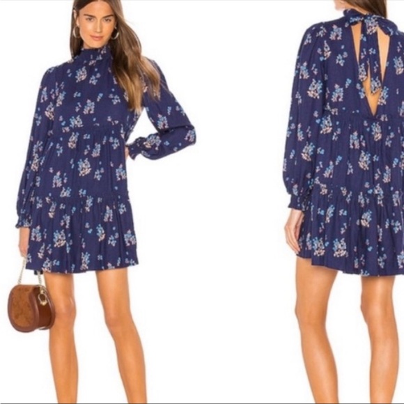 Free People Petite Fours Boho Mini Dress Indigo - Picture 1 of 15